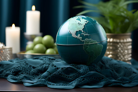 Globe and candles on the table, conceptual image of Earth Dayの素材