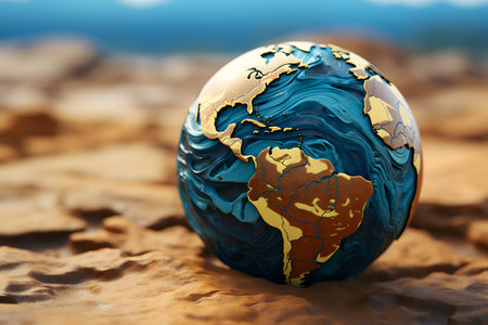 3d rendering of an earth globe with a map of the worldの素材