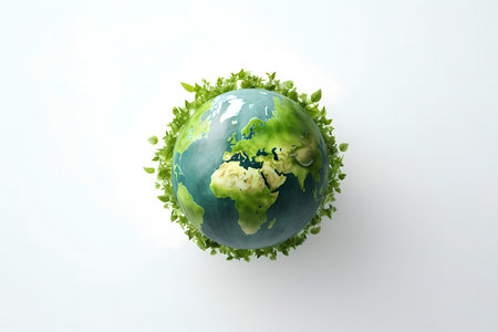 Globe with green leaves on white background. Earth Day concept.の素材