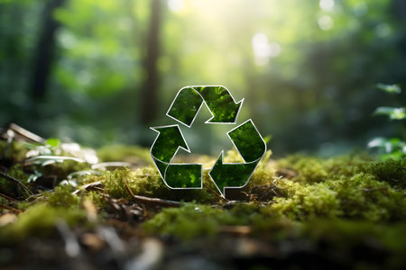Recycling symbol in the forest. Environment and ecology concept.の素材