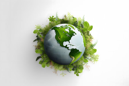 Ecology concept. Earth globe on white background. 3D renderingの素材