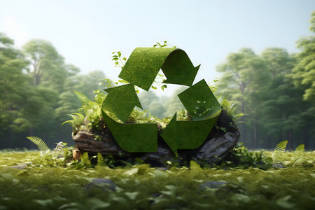 Recycling symbol in green environment concept. 3D Renderingの素材