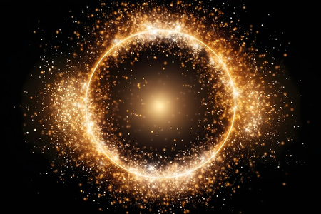 Abstract golden ring on a black background. Design element. Vector illustrationの素材