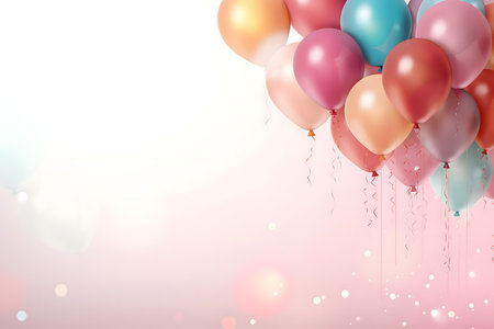 Bunch of colorful balloons on pink background with bokeh effectの素材