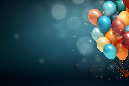 Celebration background with colorful balloons and confetti. Vector illustration.の素材