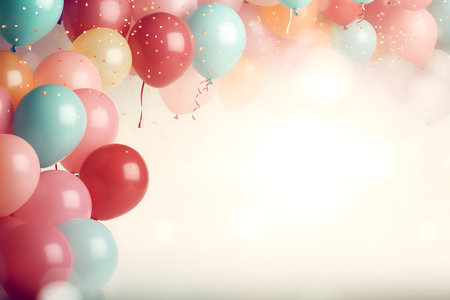 Colorful balloons with bokeh background. 3d rendering.の素材