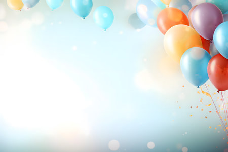 Bunch of colorful balloons with confetti on blue background. Vector illustration.の素材