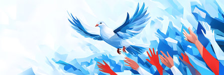Pigeon in the hands of people. The concept of peace. Vector illustration.の素材