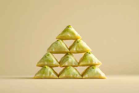 Pies in the form of a triangle on a beige backgroundの素材