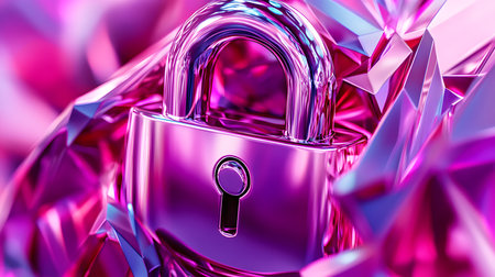 Unlock padlock on pink background. 3d rendering, 3d illustration.の素材