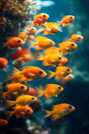 Beautiful colorful tropical fish swimming in an aquarium. Colorful underwater world.の素材