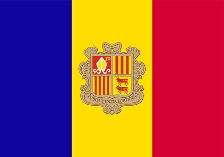 Andorra flag, official colors and proportion correctly. National Andorran flag.のイラスト素材