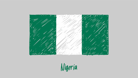 Nigeria flag in grunge style. Hand drawn vector illustration.のイラスト素材