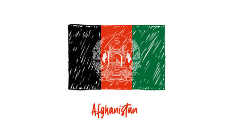 Afghanistan flag in grunge style. Hand drawn vector illustration.のイラスト素材