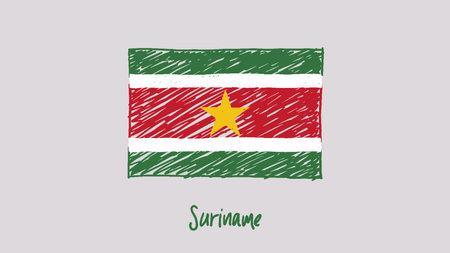 Suriname flag in grunge style. Hand drawn vector illustration.のイラスト素材