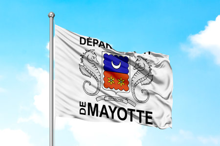 Mayotte Flag On Blue Sky Background, United Arab Emiratesの写真素材