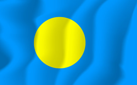 Flag of Palau waving in the wind. Background and texture.のイラスト素材