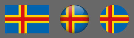 Aland flag icon set. Round glossy button, vector illustration.のイラスト素材