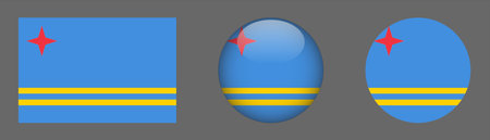 Aruba flag icons set. Round glossy button, vector illustration.のイラスト素材