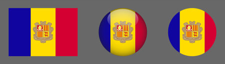 Andorra flag icon set. Round glossy button, vector illustration.のイラスト素材