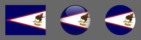 American Samoa flag button set. Round matte button with flag of American Samoa. Vector illustrationのイラスト素材
