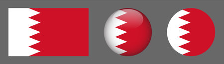 Bahrain flag set. Round glossy button with flag of Bahrain. Vector illustrationのイラスト素材