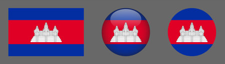Cambodia Flag, Round Glossy Button Style. Vector Icon.のイラスト素材