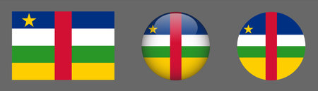 Central African Republic flag icon set. Round glossy button, vector illustrationのイラスト素材