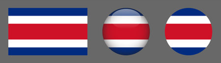 Costa Rica flag icons set. Round glossy button, vector illustrationのイラスト素材