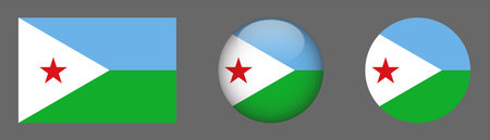 Djibouti flag icon set. Round glossy button with flag of Djibouti. Vector illustrationのイラスト素材