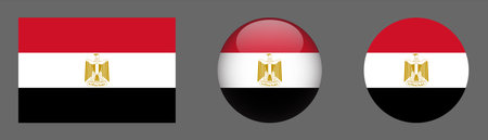Egypt flag icons set. Round glossy button with Egyptian flag. Vector illustrationのイラスト素材
