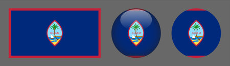 Guam flag icons set. Round glossy icons with flag of Guam. Vector illustrationのイラスト素材