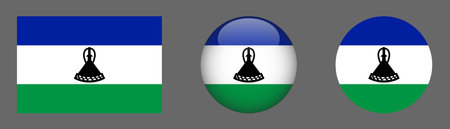 Lesotho flag icons set in glossy style. Vector illustration.のイラスト素材
