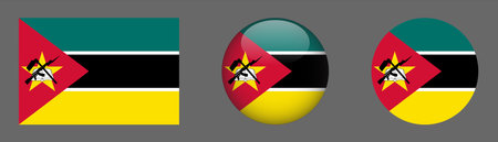 Mozambique flag icons set. Round glossy button, vector illustrationのイラスト素材