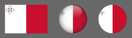 Malta icons set. Round glossy flag of Malta. Vector illustrationのイラスト素材