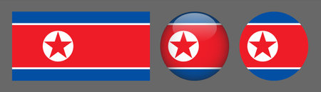 North Korea flag button set. Round glossy icon. Vector illustration.のイラスト素材