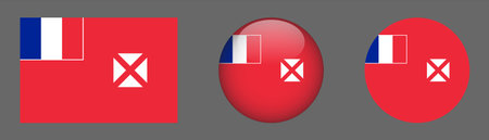 Wallis and Futuna - Round glossy flags set. Vector illustrationのイラスト素材