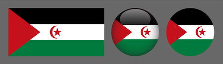 Sahrawi Arab Democratic Republic flag button set, vector illustration.のイラスト素材