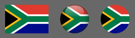 South Africa flag icons set. Round badges with flag of South Africa. Vector illustrationのイラスト素材