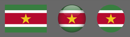Suriname flag icons set. Round glossy button with flag of Suriname. Vector illustrationのイラスト素材