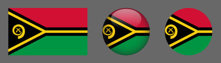 Vanuatu flag vector button set. Round glossy icon with flag of Vanuatu.のイラスト素材