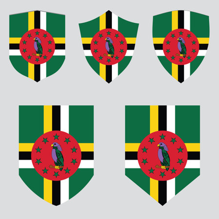 Flag of Dominica in the form of shields. Vector illustration.のイラスト素材