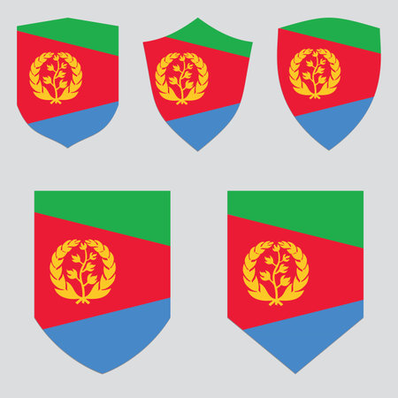 Eritrea flag in shield shape vector icon set. National country symbol.のイラスト素材