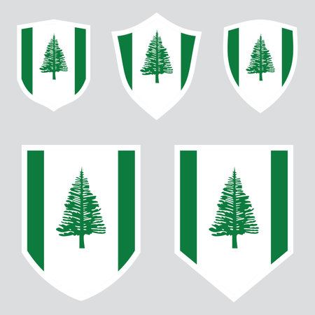 Flag of Norfolk Island on coat of arms, set of vector emblemsのイラスト素材
