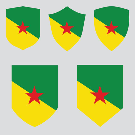 French Guiana flag in shield shape vector icon set. French Guiana national symbol.のイラスト素材