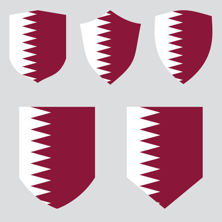 Flag of Qatar in shield shape. Vector set of coat of armsのイラスト素材