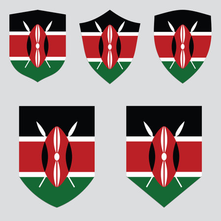 Kenya flags in shield shape, vector illustration. National flag of Kenyaのイラスト素材