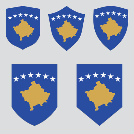 Kosovo flag in shield shape on gray background. Vector illustration.のイラスト素材