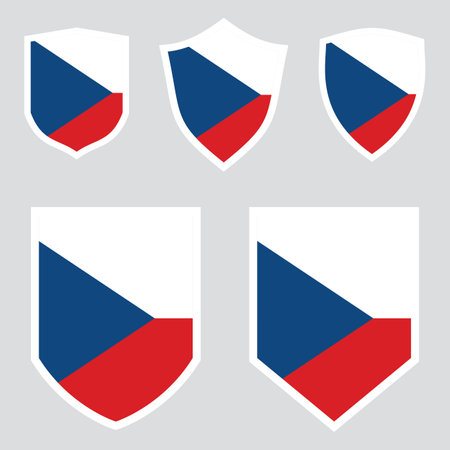 Czech Republic flag shield vector icon set. National flag of Czech Republicのイラスト素材