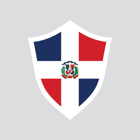 Flag of Dominican Republic on shield. Security, safety, protection concept. Vector illustration.のイラスト素材